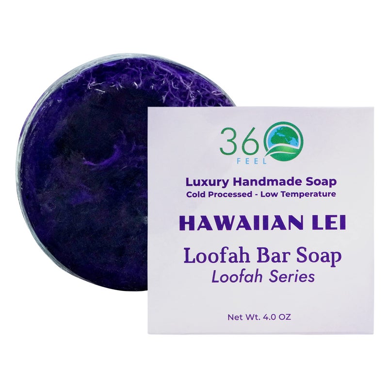 360Feel Hawaiian Lei Loofah Bar Soap  Handmade Vegan  CrueltyFree  Cleanse Nourish Exfoliate  Scrub  Safe for All Skin Types  Pamper Yourself or Gift to Loved Ones